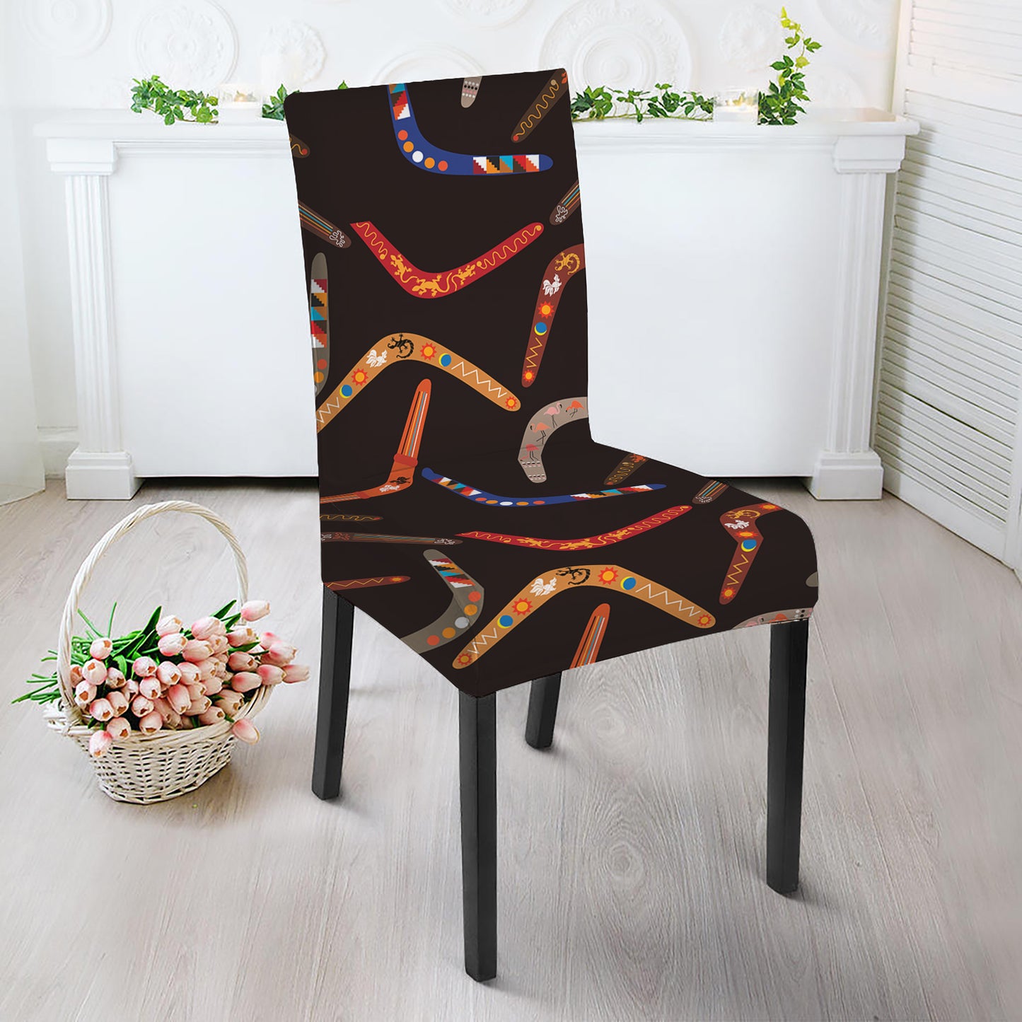 Australian Boomerang Pattern Print Dining Chair Slipcover