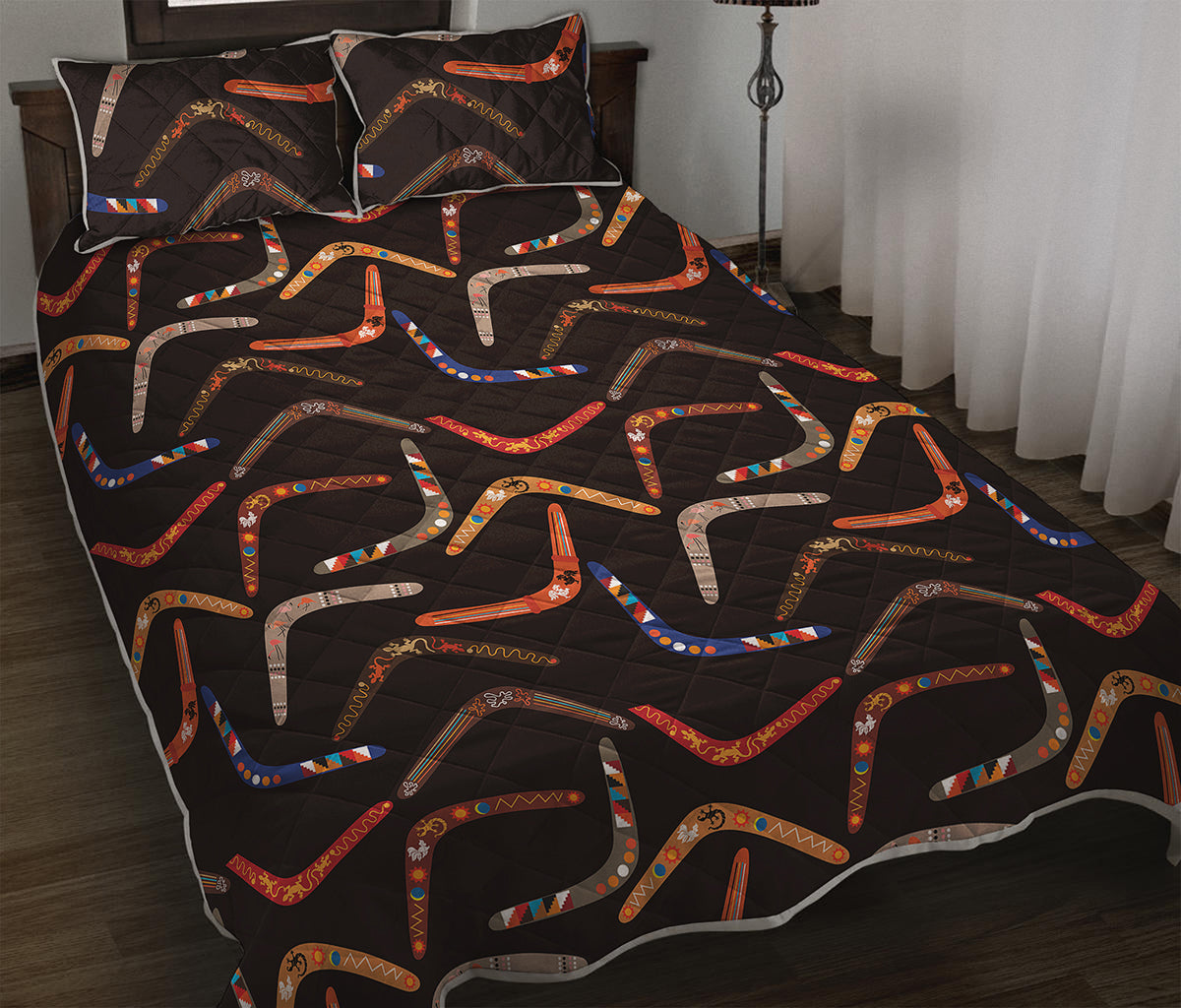 Australian Boomerang Pattern Print Quilt Bed Set