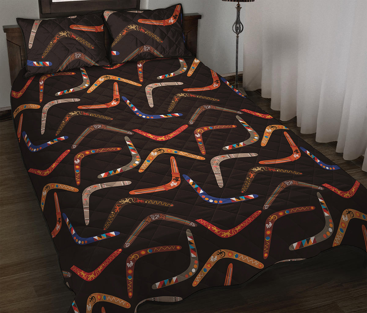 Australian Boomerang Pattern Print Quilt Bed Set
