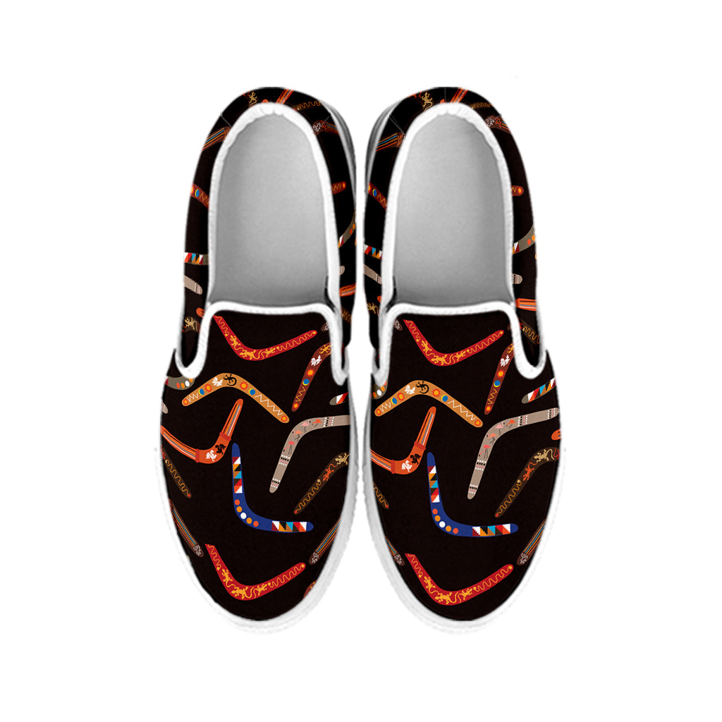 Australian Boomerang Pattern Print White Slip On Shoes