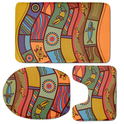 Australian Ethnic Pattern Print 3 Piece Bath Mat Set