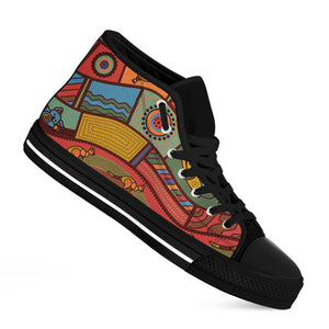 Australian Ethnic Pattern Print Black High Top Shoes