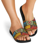Australian Ethnic Pattern Print Black Slide Sandals