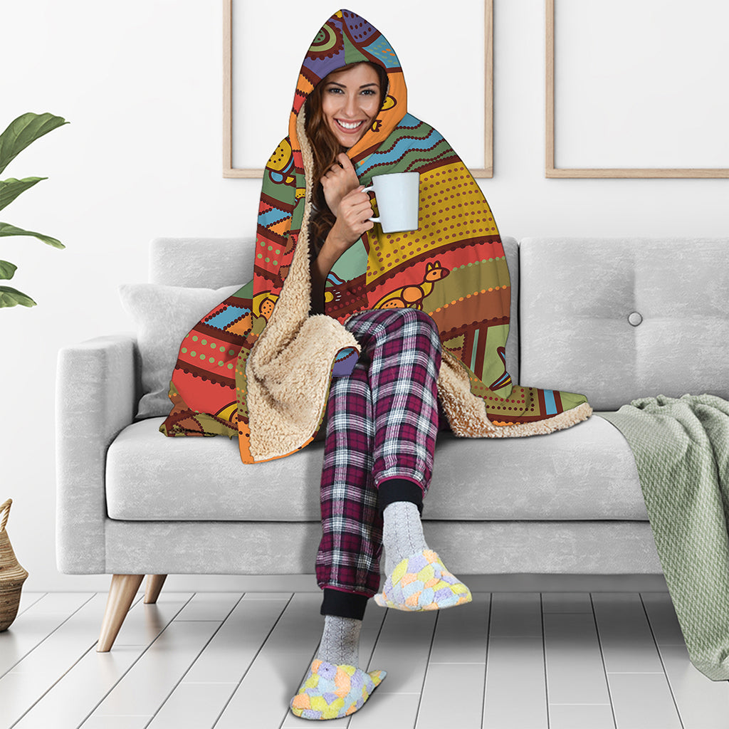 Australian Ethnic Pattern Print Hooded Blanket
