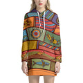 Australian Ethnic Pattern Print Pullover Hoodie Dress