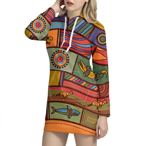 Australian Ethnic Pattern Print Hoodie Dress