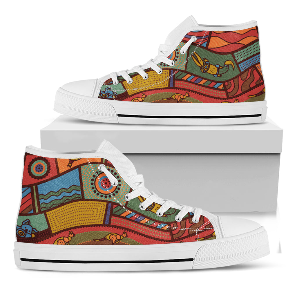 Australian Ethnic Pattern Print White High Top Shoes