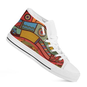 Australian Ethnic Pattern Print White High Top Shoes