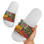 Australian Ethnic Pattern Print White Slide Sandals