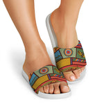 Australian Ethnic Pattern Print White Slide Sandals