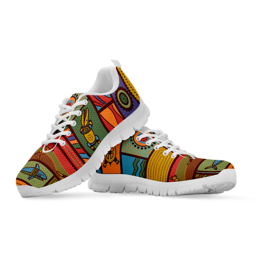 Australian Ethnic Pattern Print White Sneakers