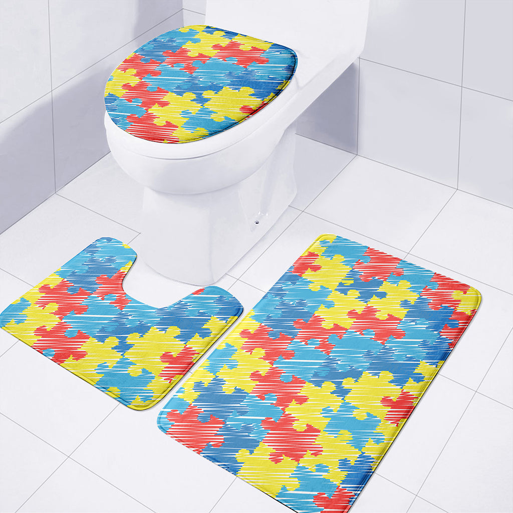 Autism Awareness Drawing Puzzle Print 3 Piece Bath Mat Set