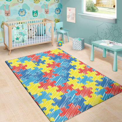 Autism Awareness Drawing Puzzle Print Area Rug