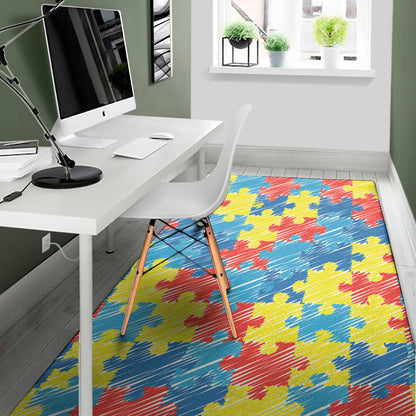Autism Awareness Drawing Puzzle Print Area Rug