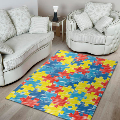 Autism Awareness Drawing Puzzle Print Area Rug