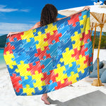 Autism Awareness Drawing Puzzle Print Beach Sarong Wrap