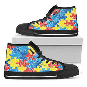 Autism Awareness Drawing Puzzle Print Black High Top Shoes