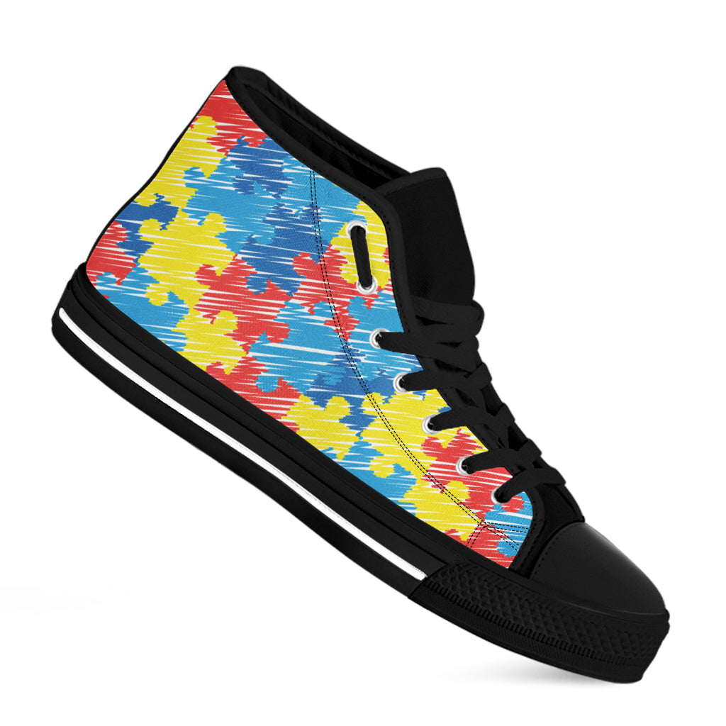 Autism Awareness Drawing Puzzle Print Black High Top Shoes