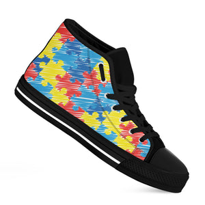 Autism Awareness Drawing Puzzle Print Black High Top Shoes