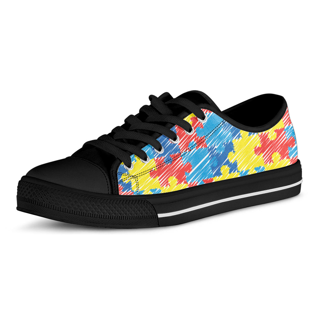 Autism Awareness Drawing Puzzle Print Black Low Top Shoes