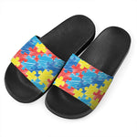 Autism Awareness Drawing Puzzle Print Black Slide Sandals