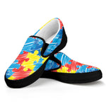 Autism Awareness Drawing Puzzle Print Black Slip On Shoes