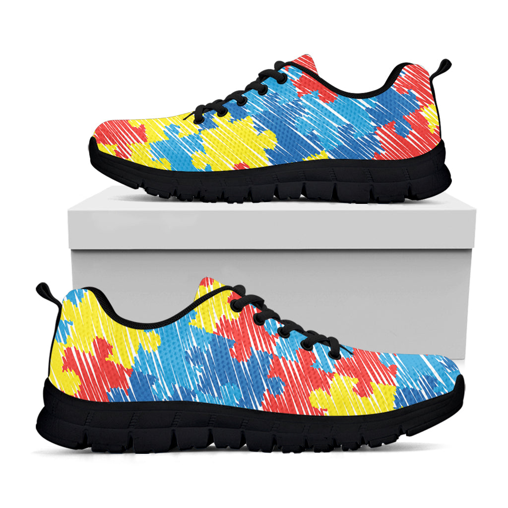 Autism Awareness Drawing Puzzle Print Black Sneakers