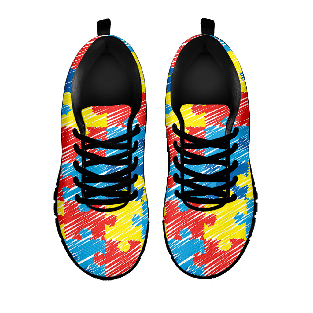 Autism Awareness Drawing Puzzle Print Black Sneakers