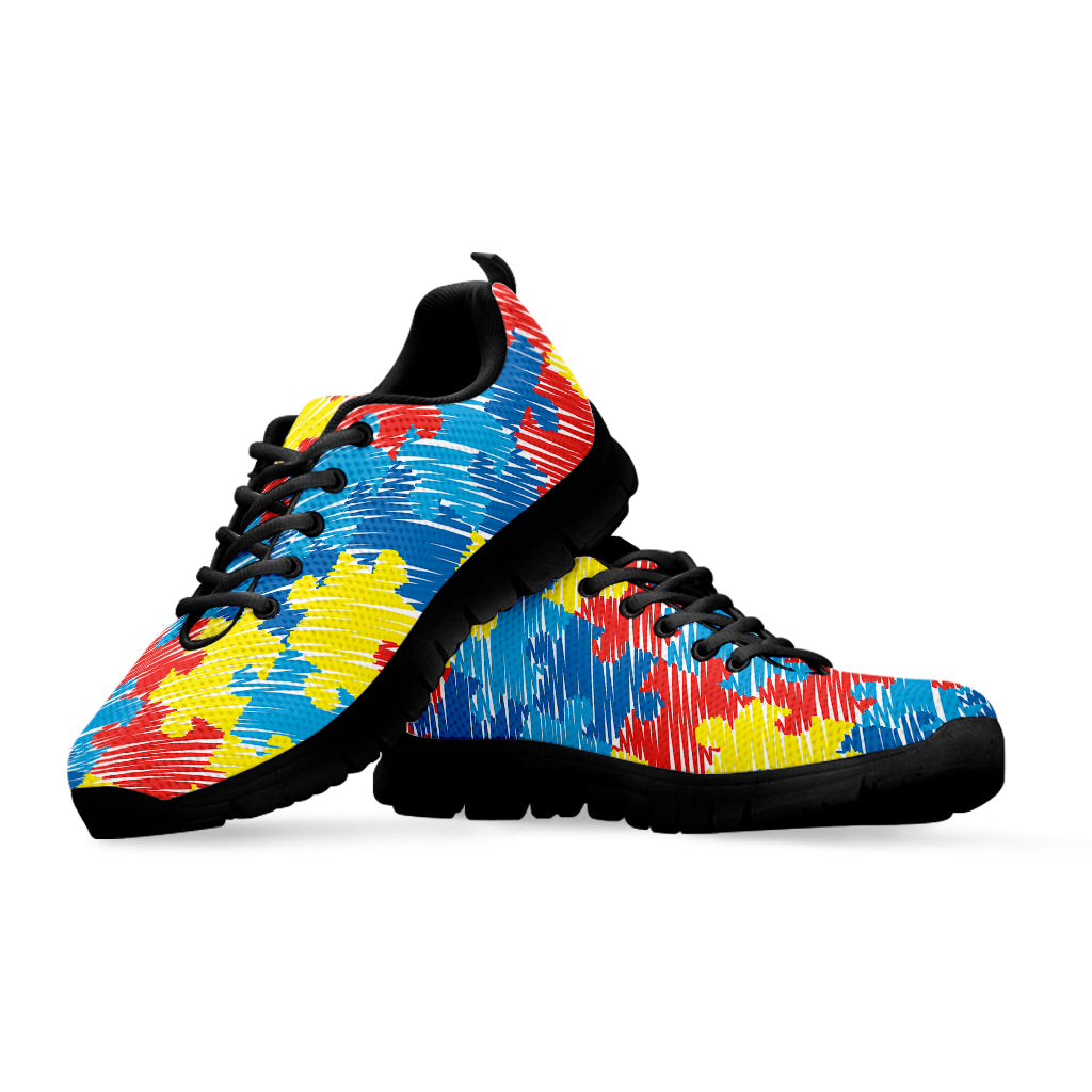 Autism Awareness Drawing Puzzle Print Black Sneakers