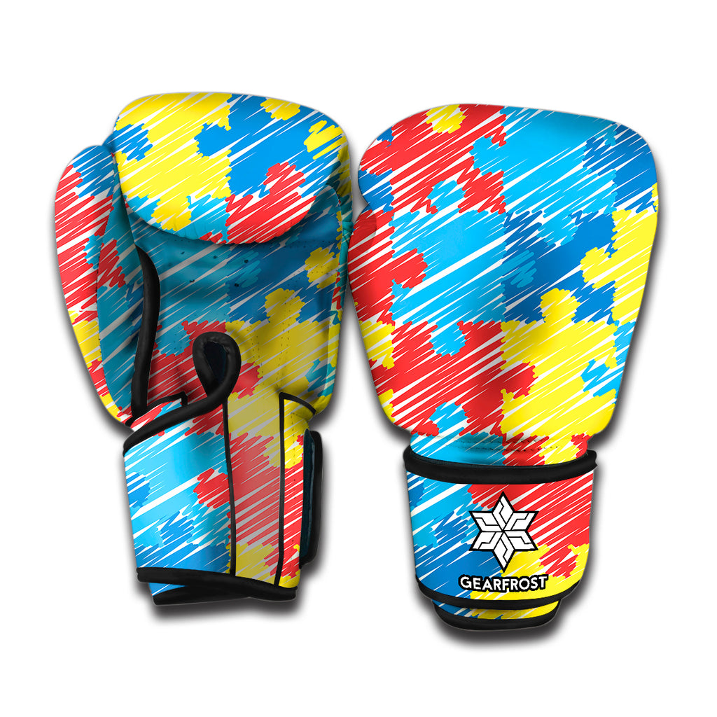 Autism Awareness Drawing Puzzle Print Boxing Gloves