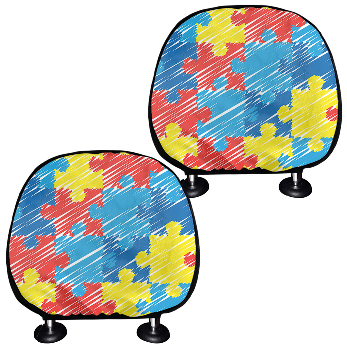 Autism Awareness Drawing Puzzle Print Car Headrest Covers
