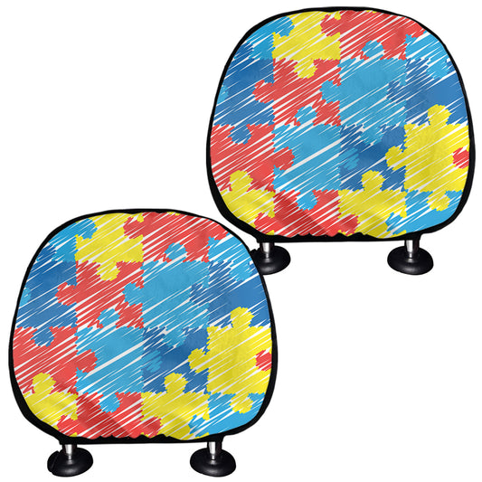 Autism Awareness Drawing Puzzle Print Car Headrest Covers