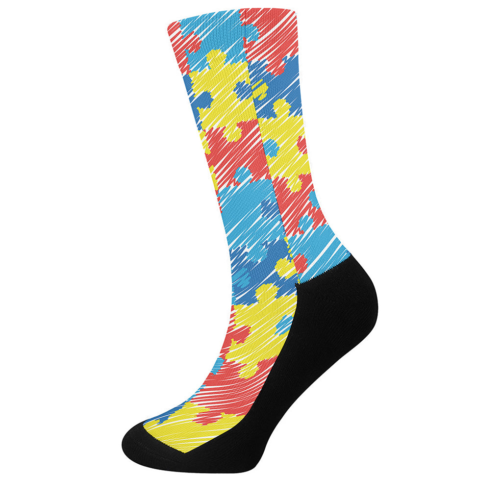 Autism Awareness Drawing Puzzle Print Crew Socks