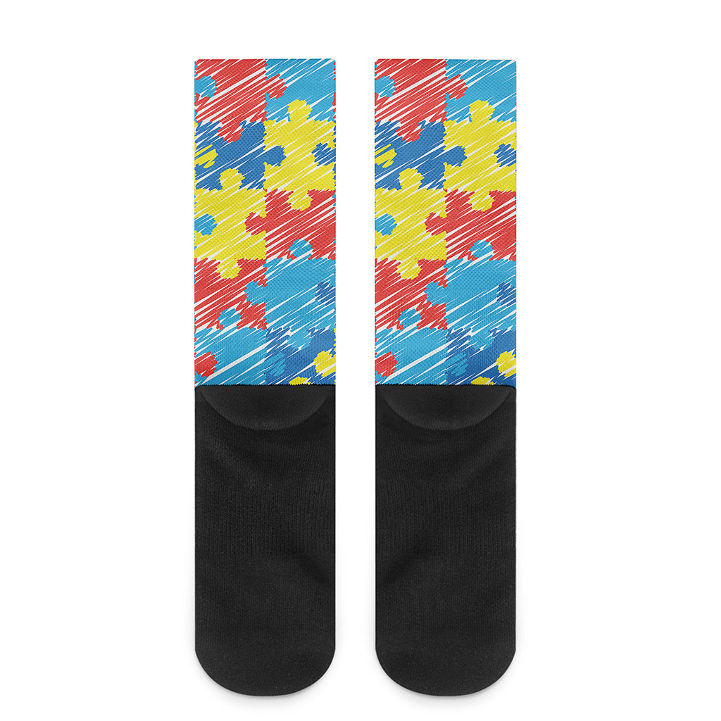Autism Awareness Drawing Puzzle Print Crew Socks