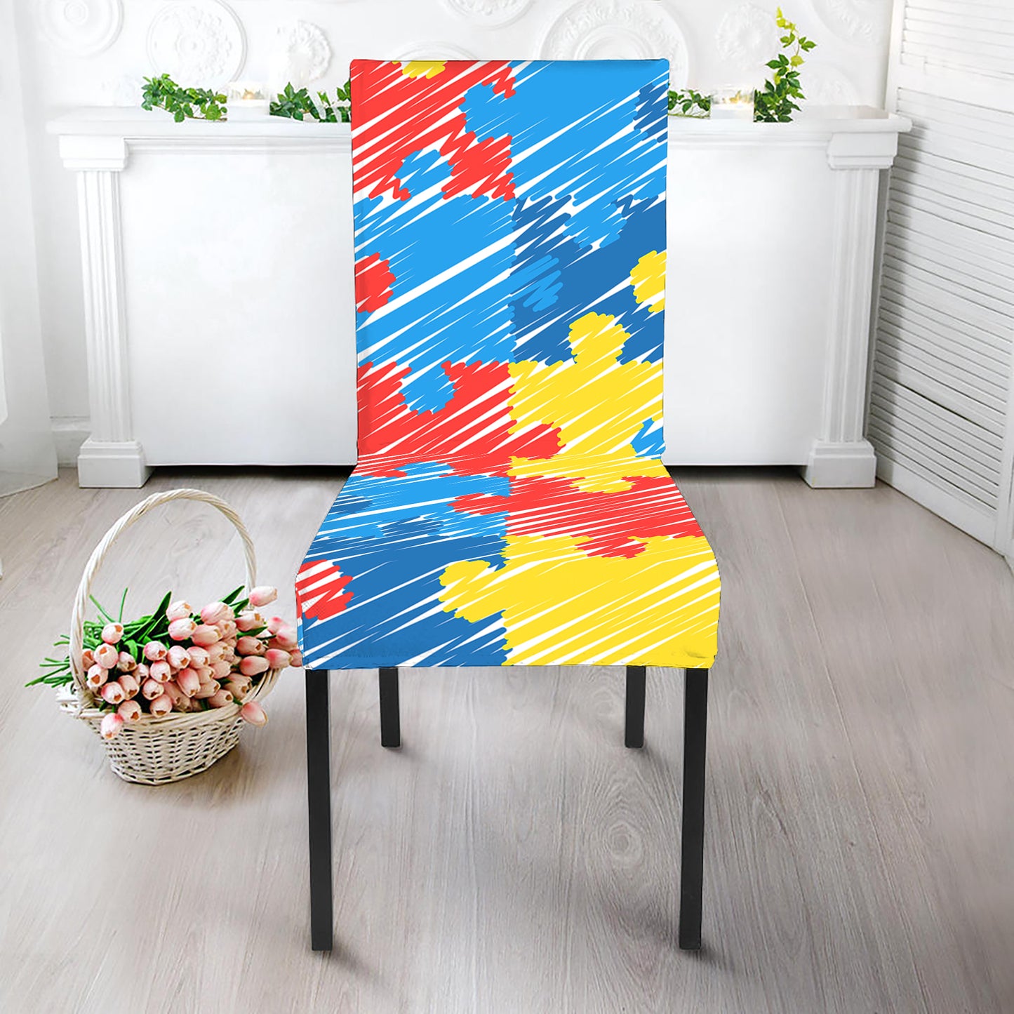 Autism Awareness Drawing Puzzle Print Dining Chair Slipcover