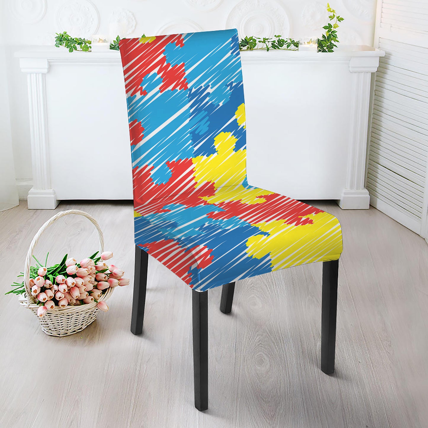 Autism Awareness Drawing Puzzle Print Dining Chair Slipcover