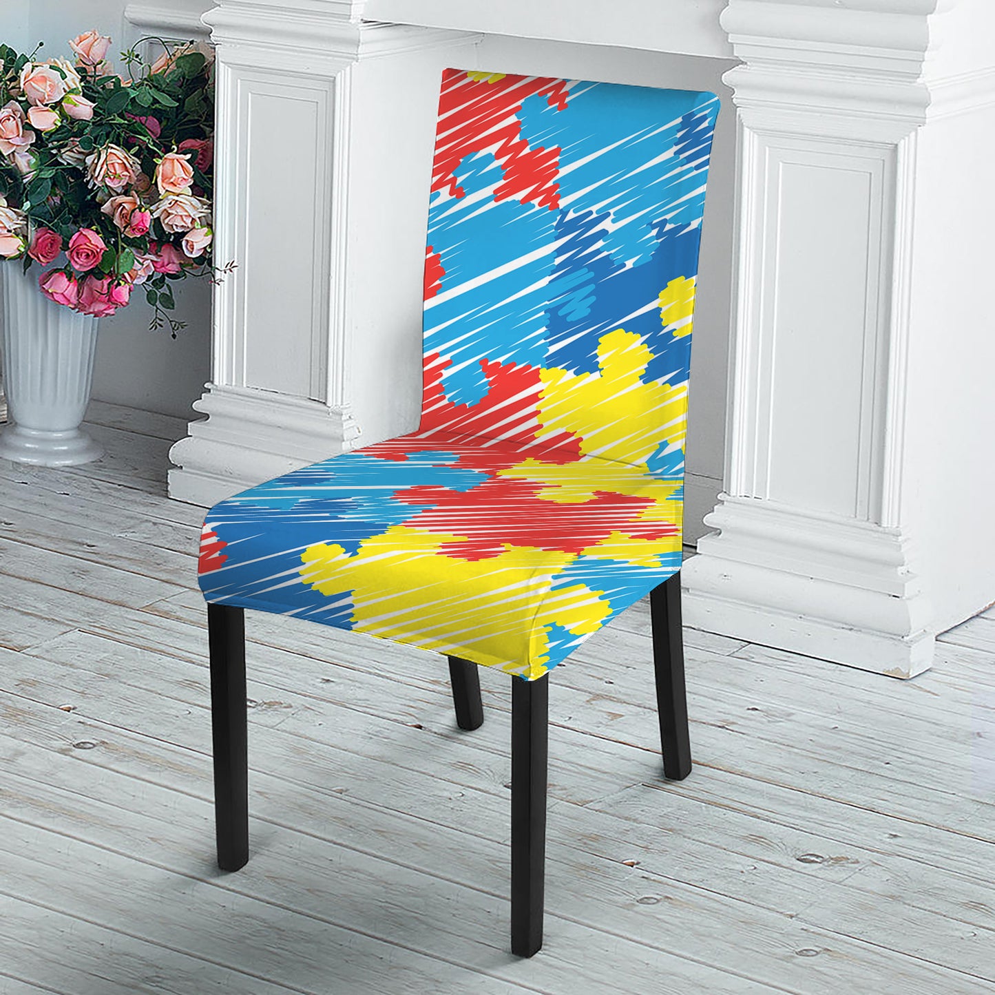 Autism Awareness Drawing Puzzle Print Dining Chair Slipcover