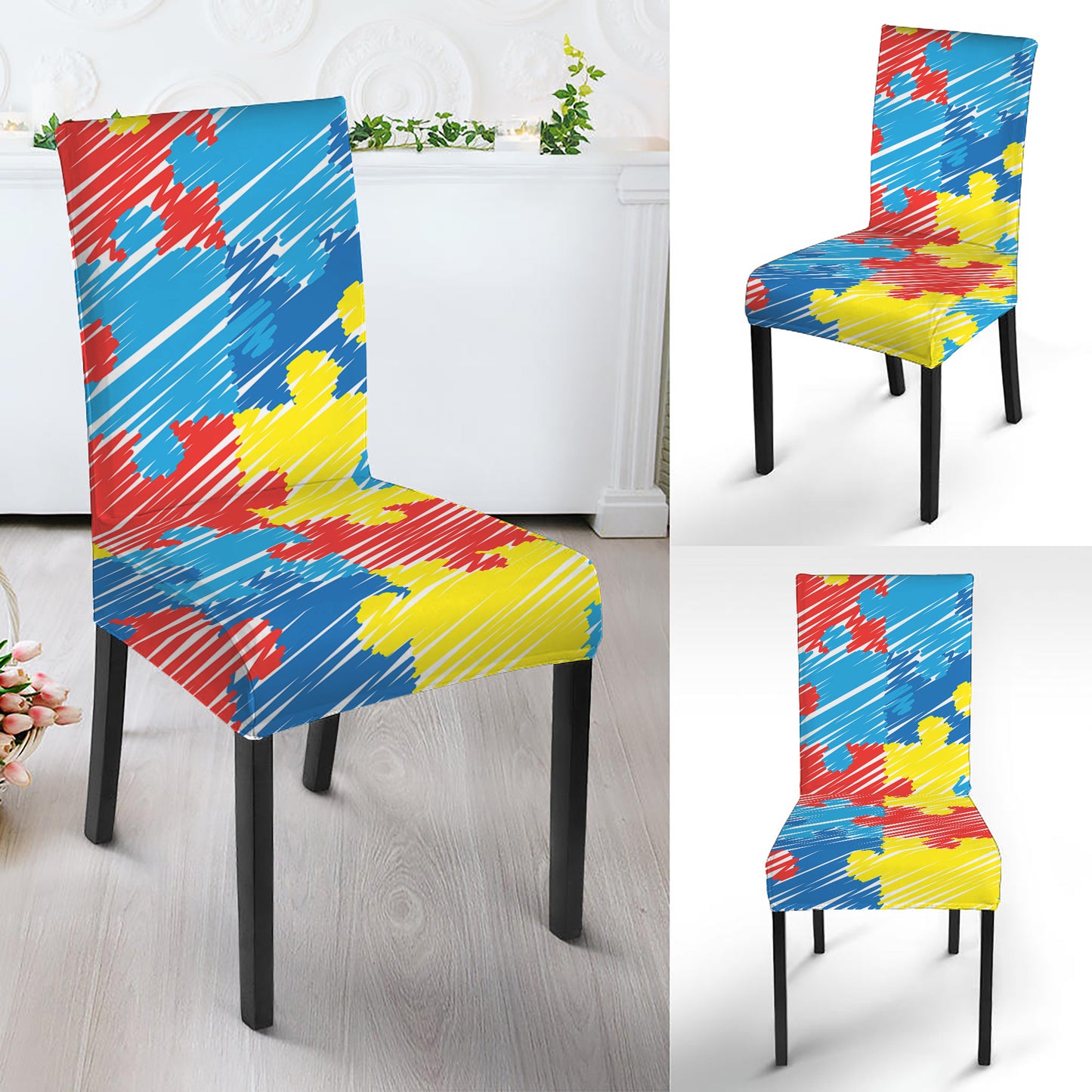 Autism Awareness Drawing Puzzle Print Dining Chair Slipcover
