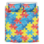 Autism Awareness Drawing Puzzle Print Duvet Cover Bedding Set