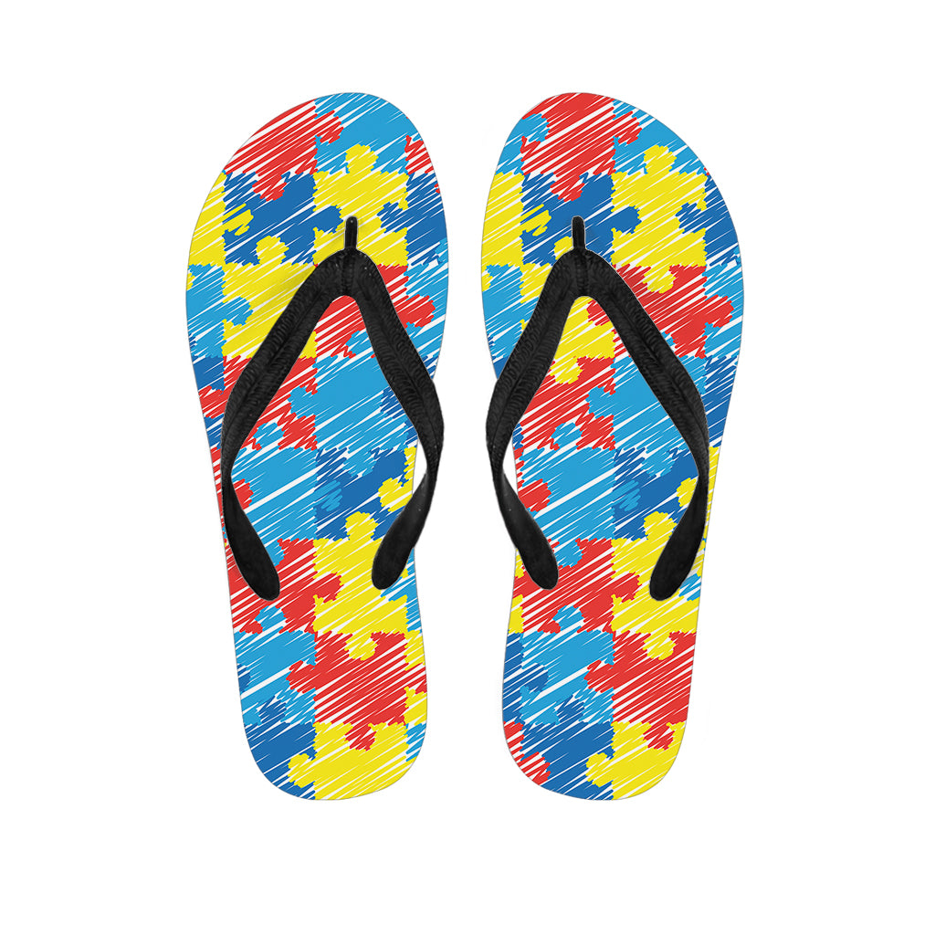 Autism Awareness Drawing Puzzle Print Flip Flops