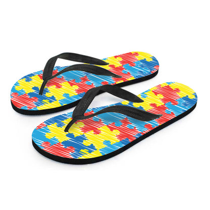 Autism Awareness Drawing Puzzle Print Flip Flops