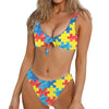 Autism Awareness Drawing Puzzle Print Front Bow Tie Bikini