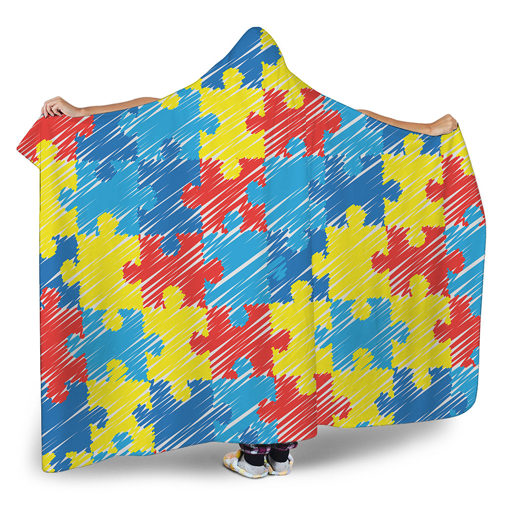 Autism Awareness Drawing Puzzle Print Hooded Blanket