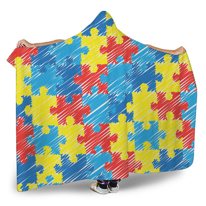 Autism Awareness Drawing Puzzle Print Hooded Blanket