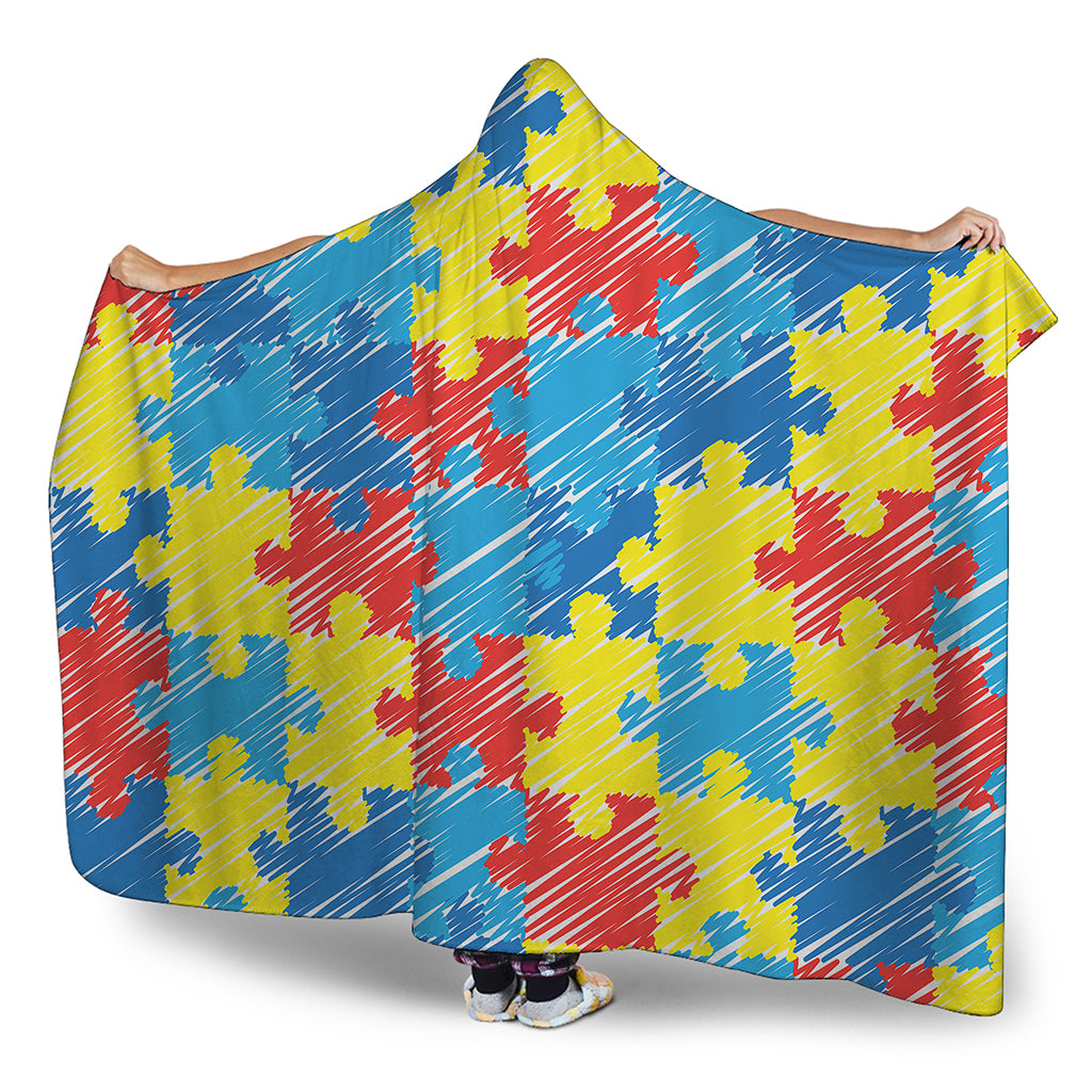 Autism Awareness Drawing Puzzle Print Hooded Blanket