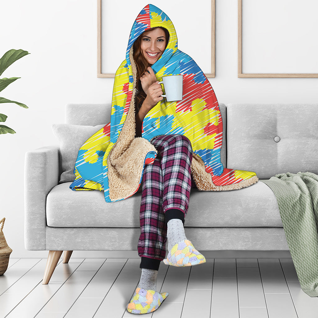 Autism Awareness Drawing Puzzle Print Hooded Blanket