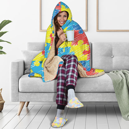 Autism Awareness Drawing Puzzle Print Hooded Blanket