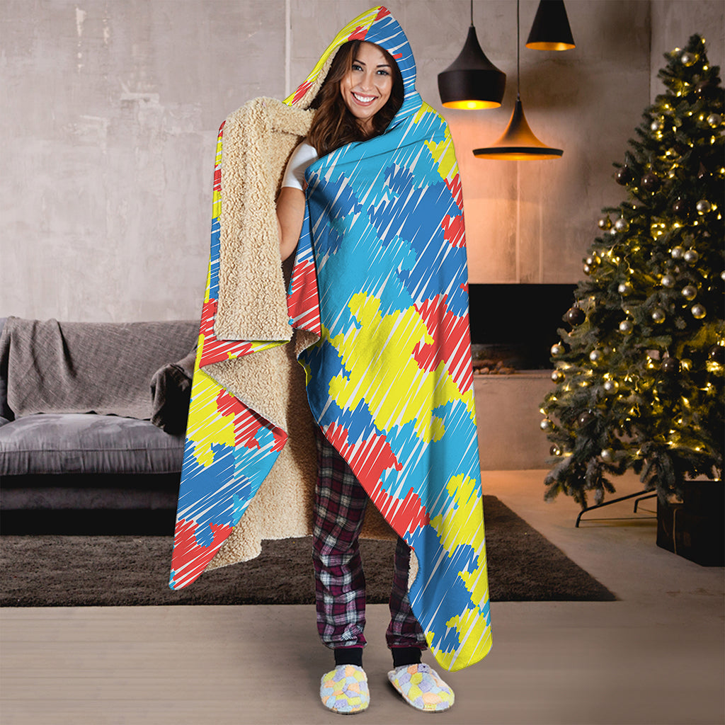 Autism Awareness Drawing Puzzle Print Hooded Blanket