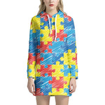 Autism Awareness Drawing Puzzle Print Hoodie Dress