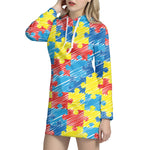 Autism Awareness Drawing Puzzle Print Hoodie Dress